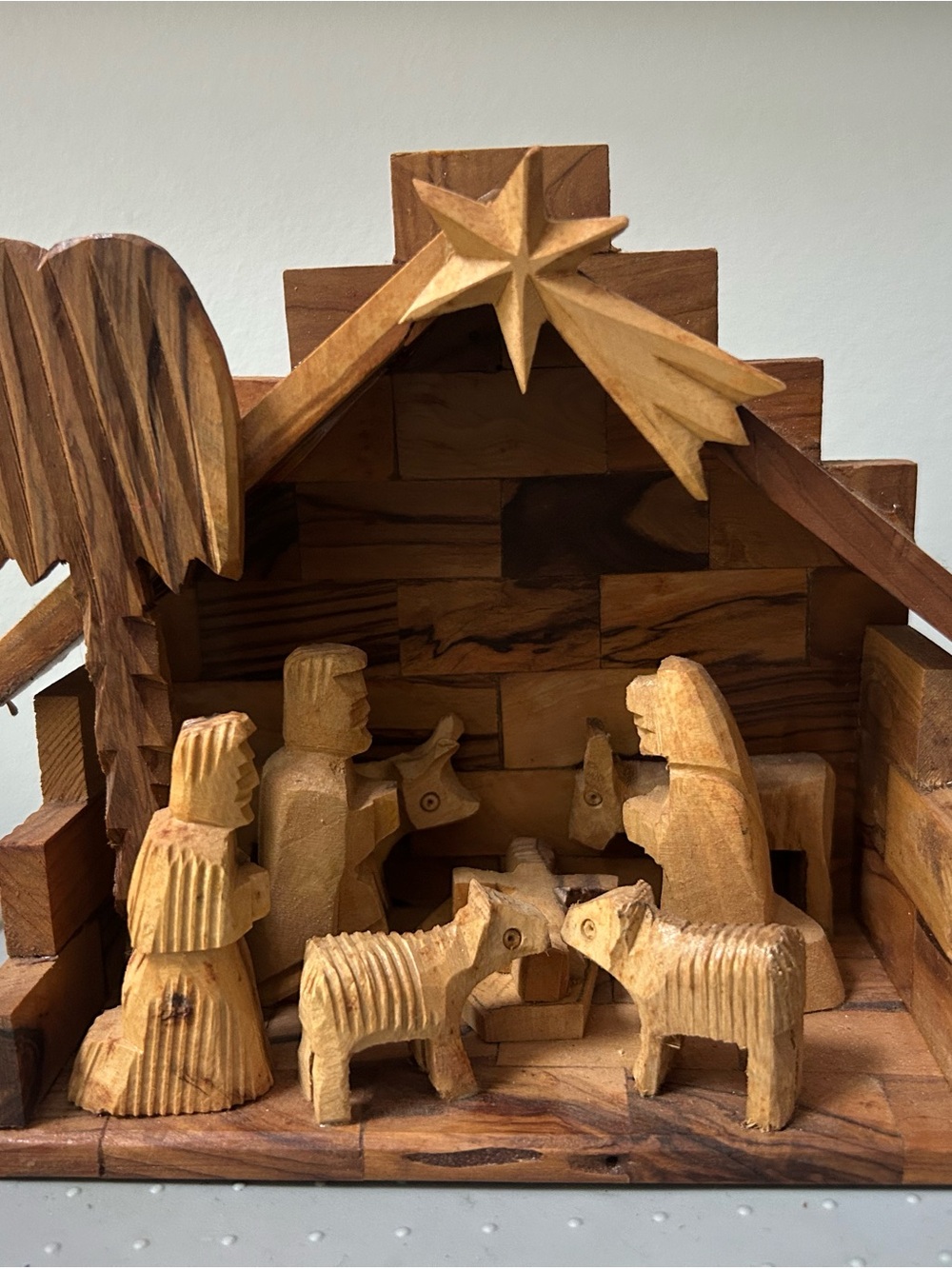 Nativity Christmas Decor Hand-Crafted Wooden Natural Olive Wood Jesus Mary